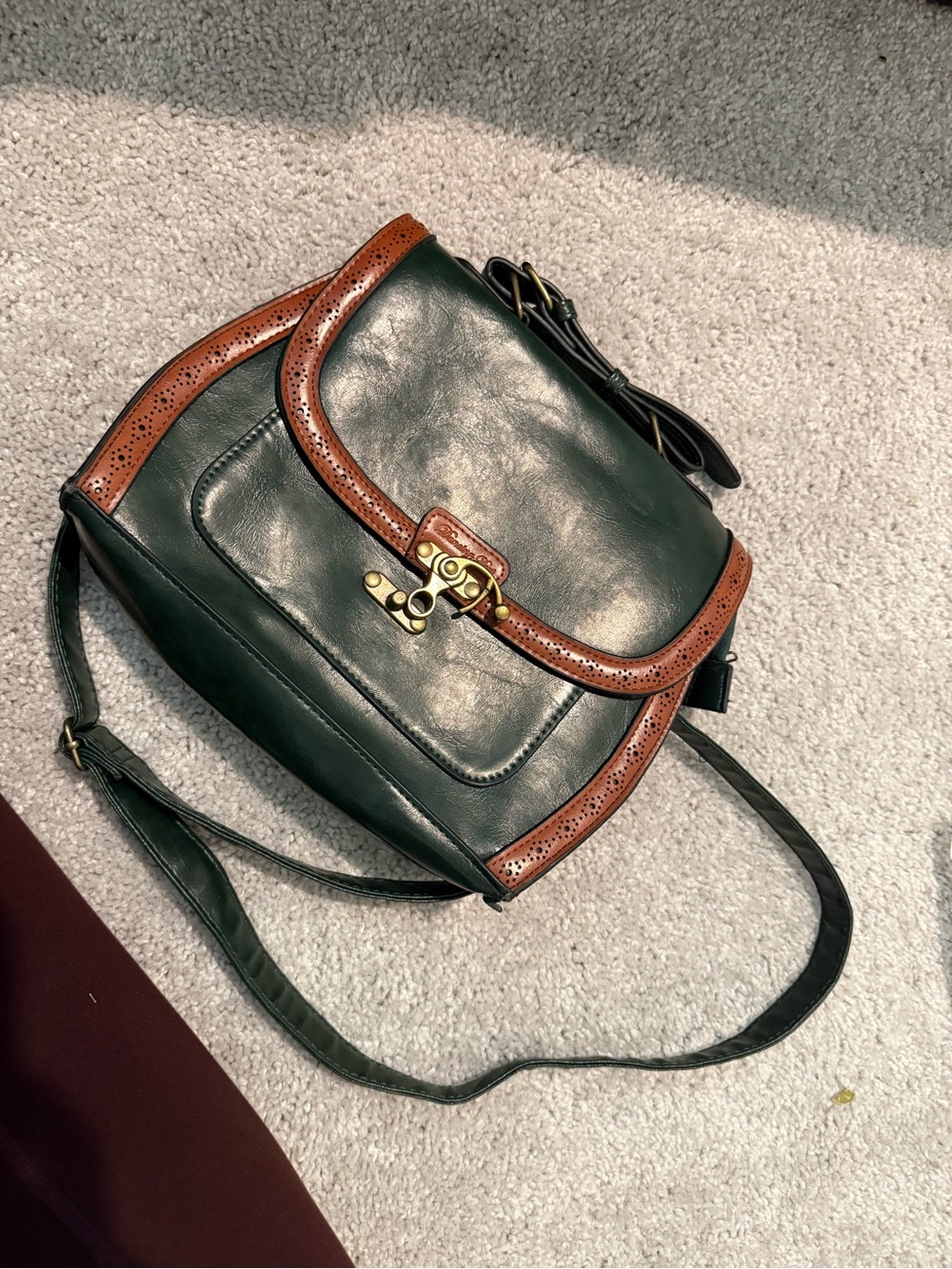 Green and Brown Leather Crossbody Satchel - Classic Everyday Style